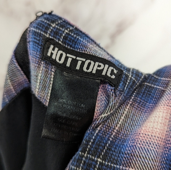 Hot Topic Dress Womens Medium Purple Plaid Cutout Skater Tank Mini Grunge Y2K - Picture 3 of 13